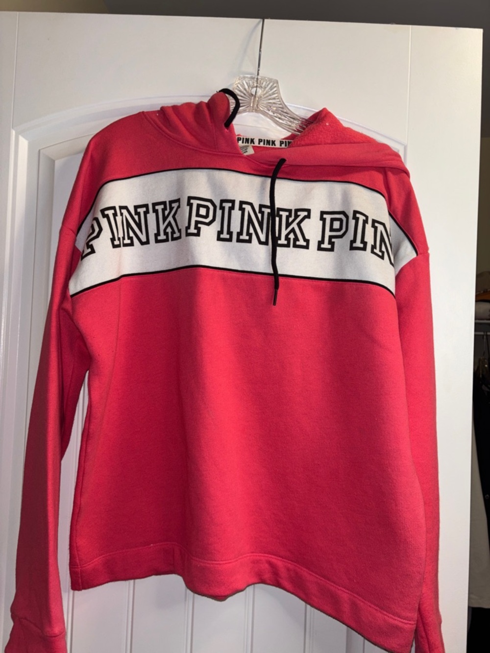 PINK Victoria's Secret Hot Pink Hooded Sweatshirt with White Chest Panel